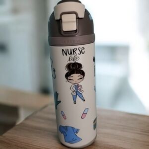 24 oz Nurse Life Water Bottle Stainless Steel Double Wall Hand Decorated UV DTF
